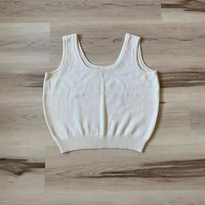 Vintage St. John Cream White Knit Sleeveless Blouse, Size L